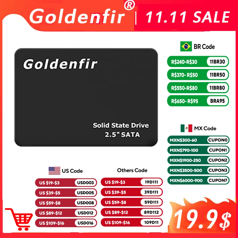 Goldenfir SSD 480 ГБ, 500 ГБ, 512 ГБ, низкий твердотельный накопитель, совместимый с ноутбуками и настольными компьютерами