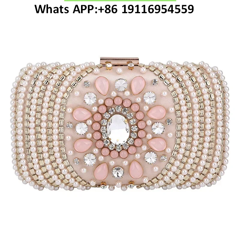 

Charming fashion womens dinner bag large capacity European and American heavy industry Pearl evening bag girl