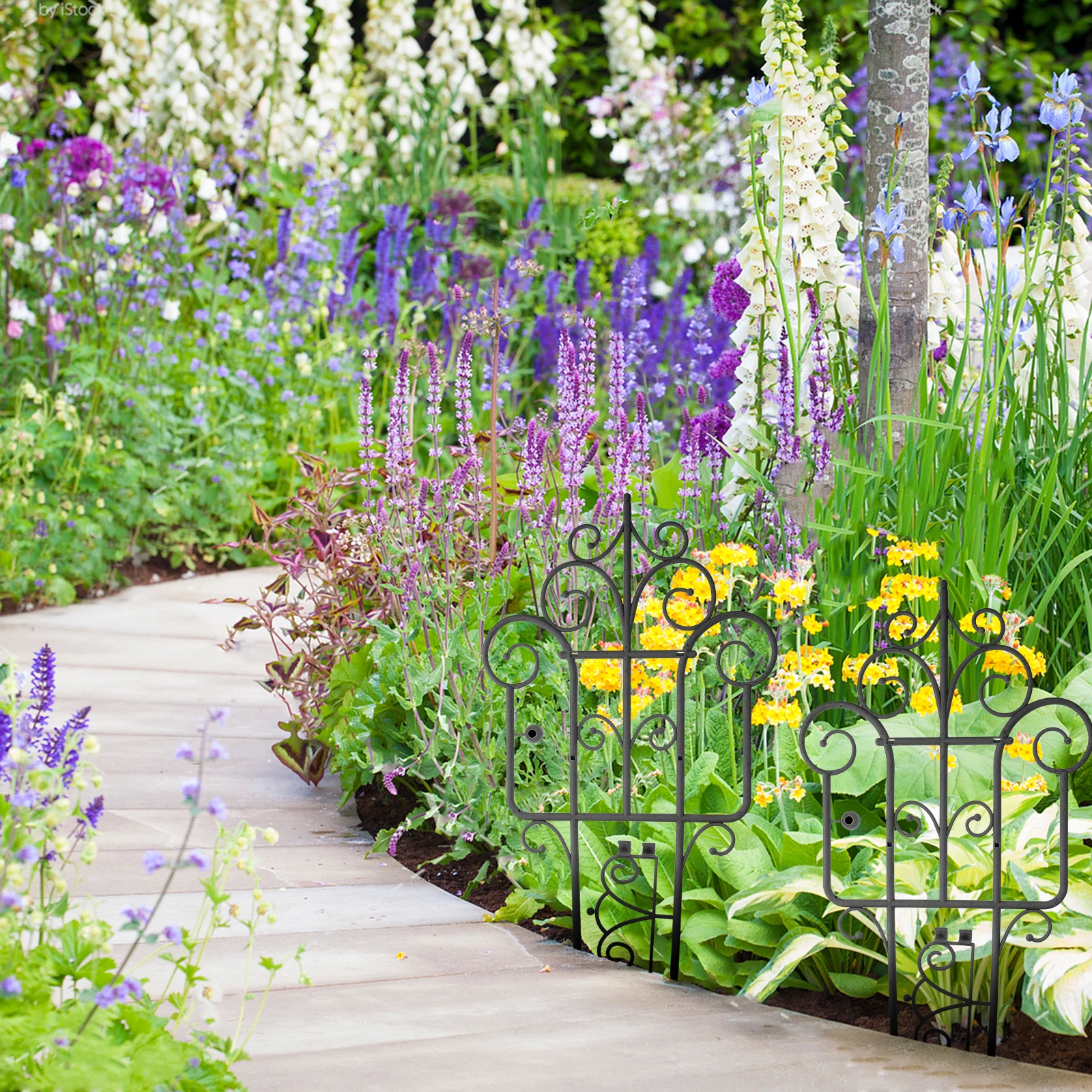 

2pcs Plastic Fence Dog Barrier Flower Bed Fencing Decorative Garden Edging Panels PP Material Climbing Plants Balcony Patio Use
