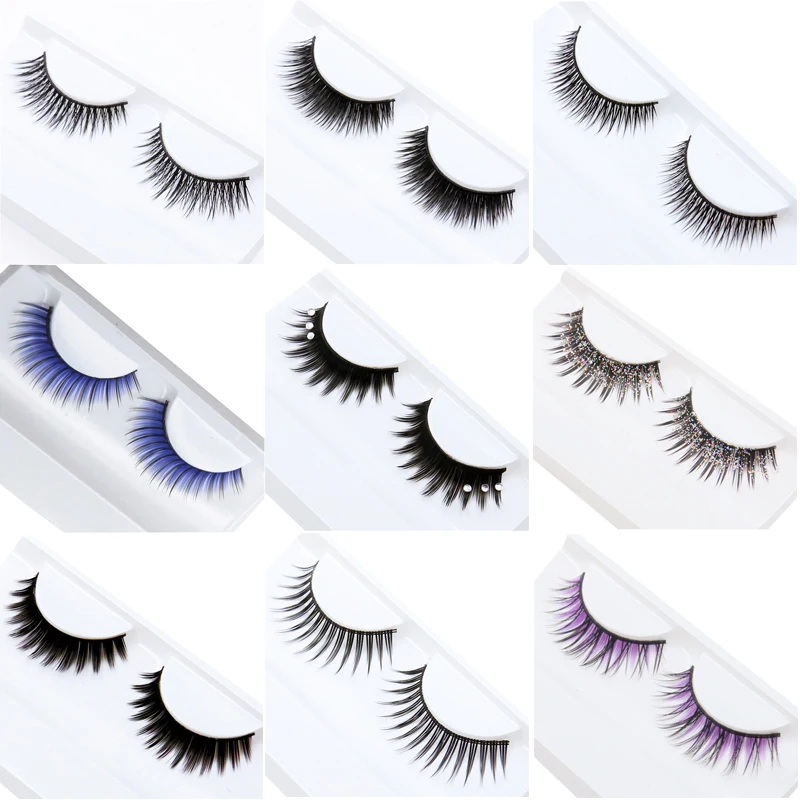 1 Pair Rhinestones False Eyelashes 3D Crossing Natural Exaggerated Fashion Glitter Lashes Women Lady Makeup Tools