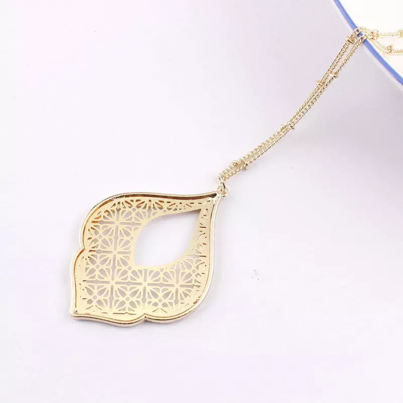 Gold Filigree Geometric Moroccan Pendant Sweater Necklace Women Long Chain Jewelry