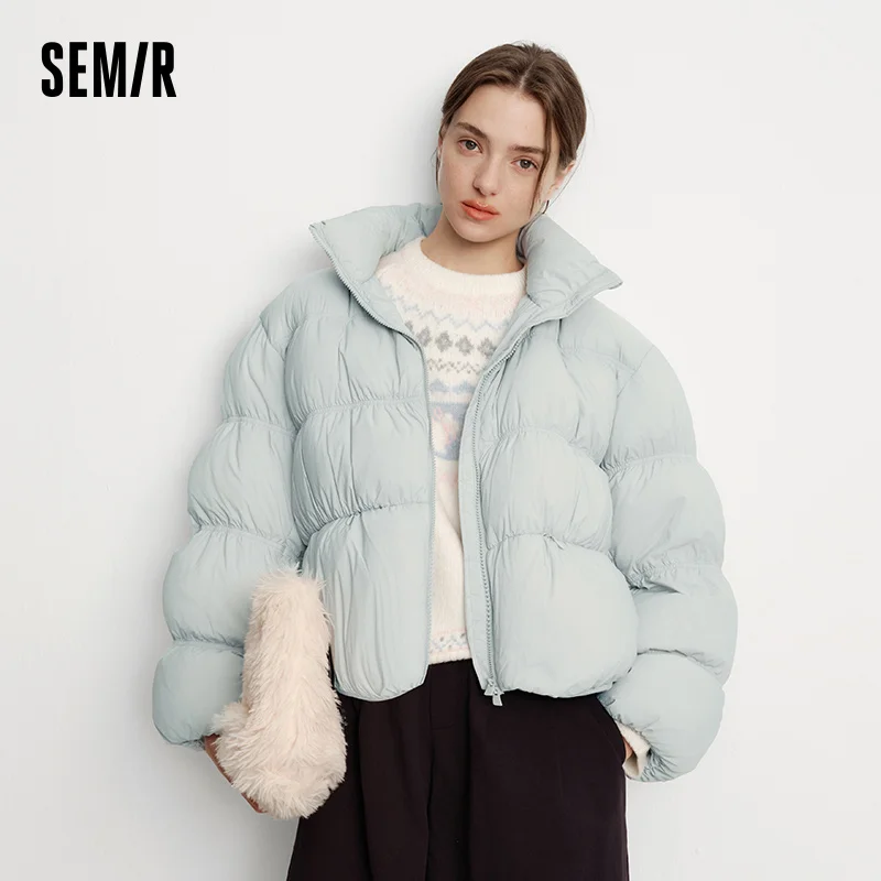 Semir Down Jacket Women Winter 90% Down Fill Oversize Textured Stand Collar 2025 New Lazy Gentle Puffer Coat Women's Clothing