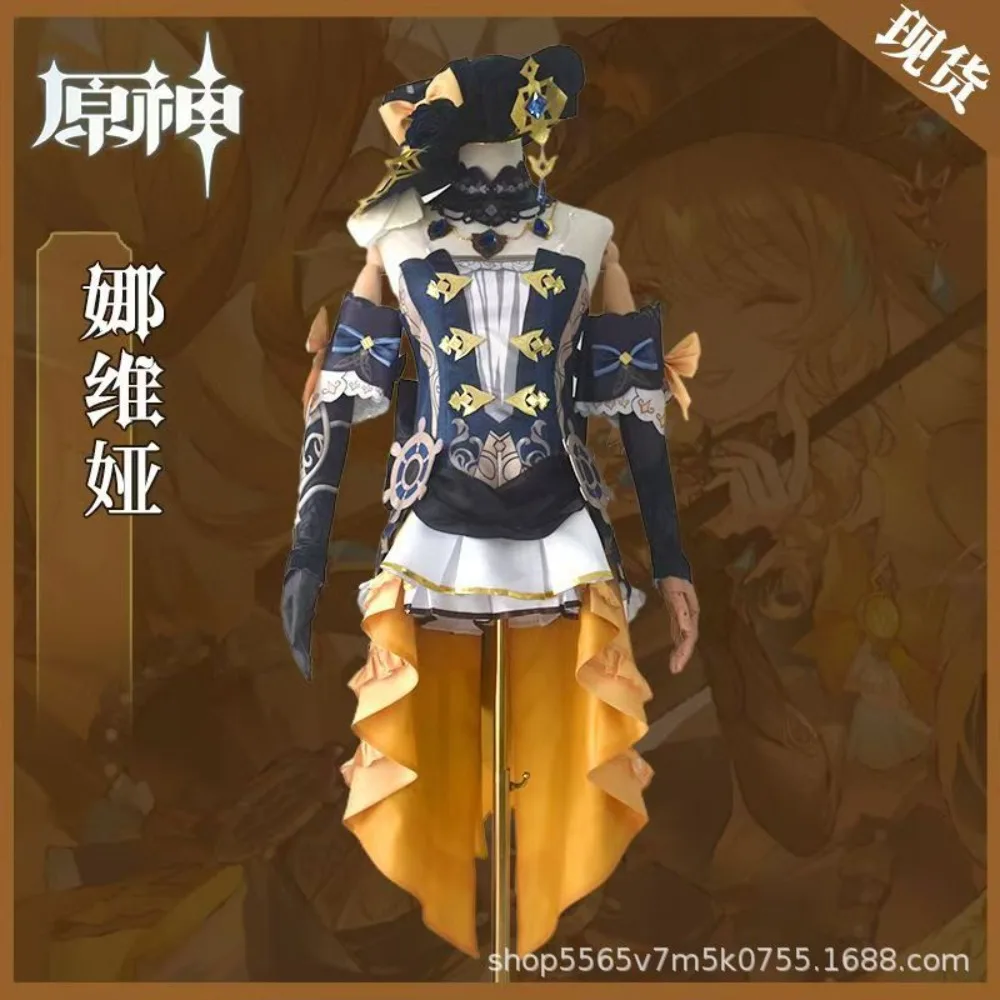 Genshin Impact Navia Cosplay Kostüm komplettes Set mit Hut Cosplay für Frauen Kleid Uniform Halloween Outfit Uniform Navia Cosplay
