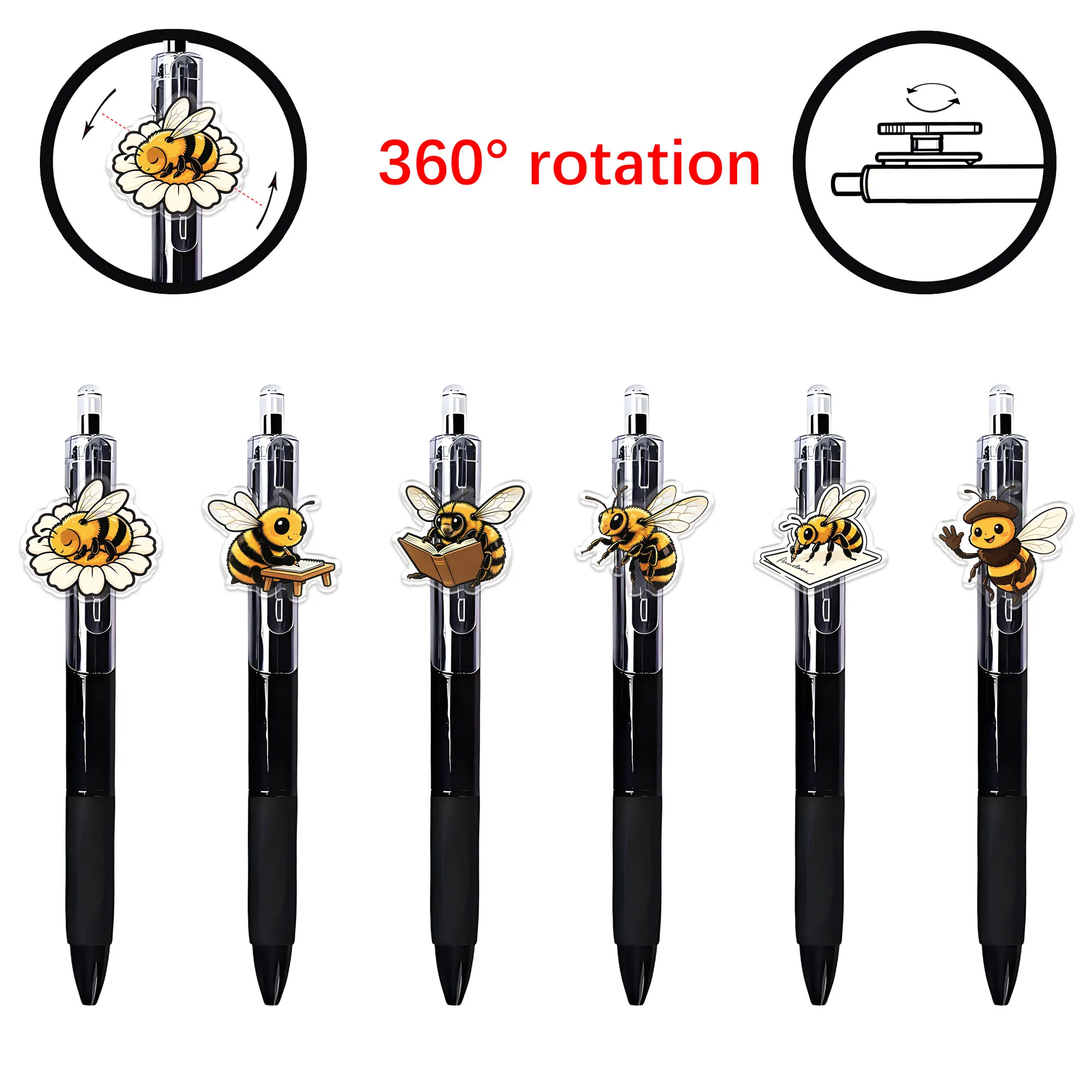 

6 PCS Bee Theme Ballpoint Pens. Simple design, smooth writing. Replaceable pen tips. Random patterns.