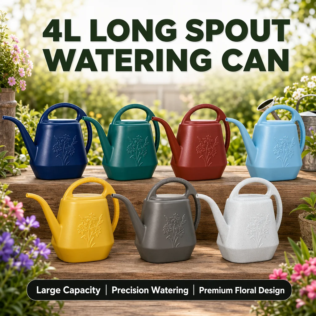 Factory Wholesale 4L Plastic Garden Watering Can with Long Spout for Home Plant Care