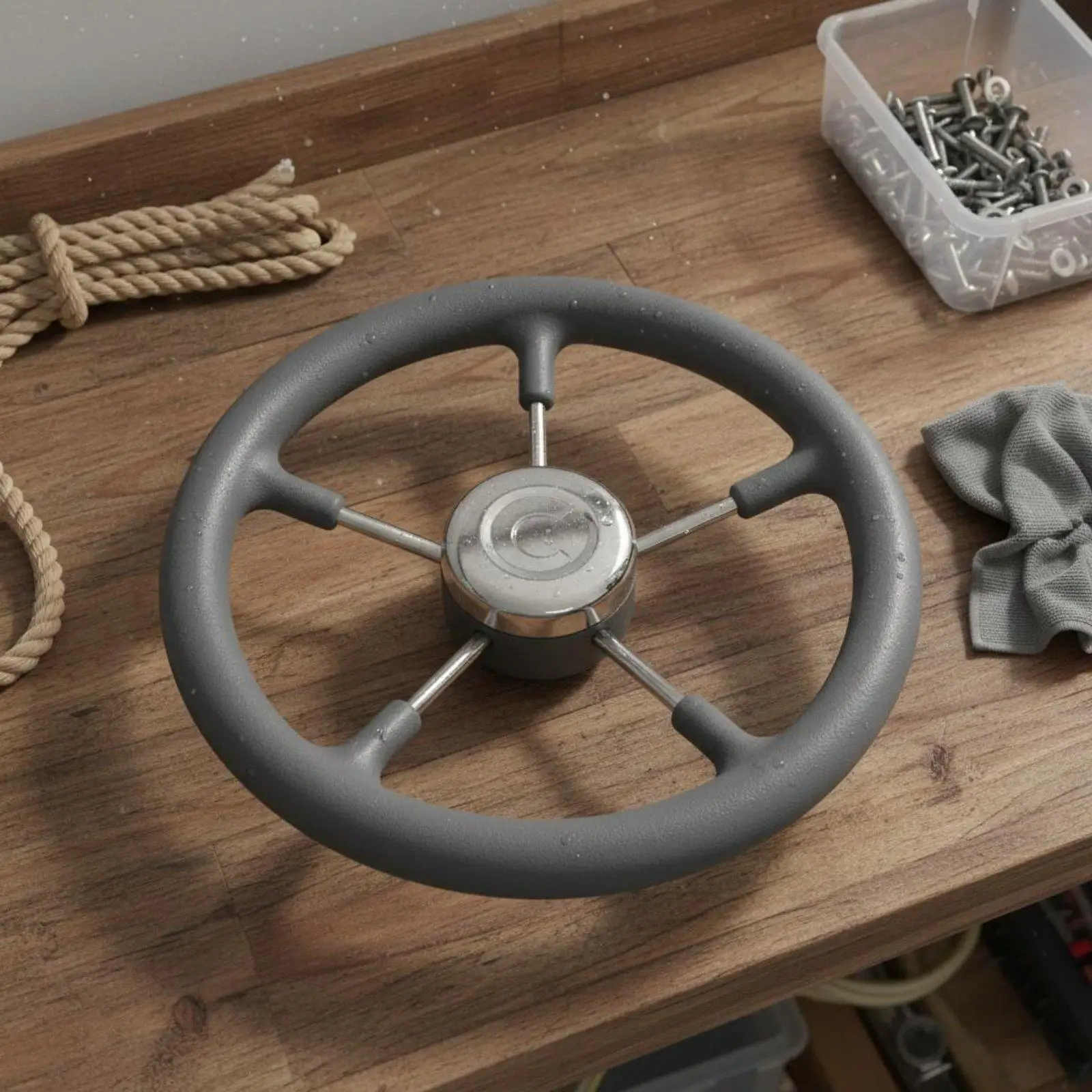13 Inch Marine Boat Steering Wheel Stainless Steel 5 Spoke with Ergonomic Grip for Saltwater Use