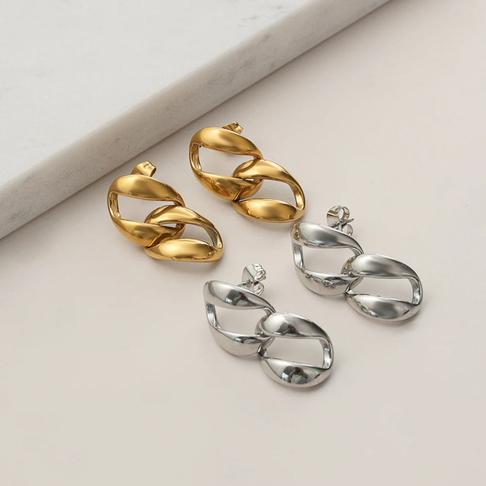 ZMfashion Stainless steel chain earrings hollowed out double ring earrings fashionable Unique women's earrings