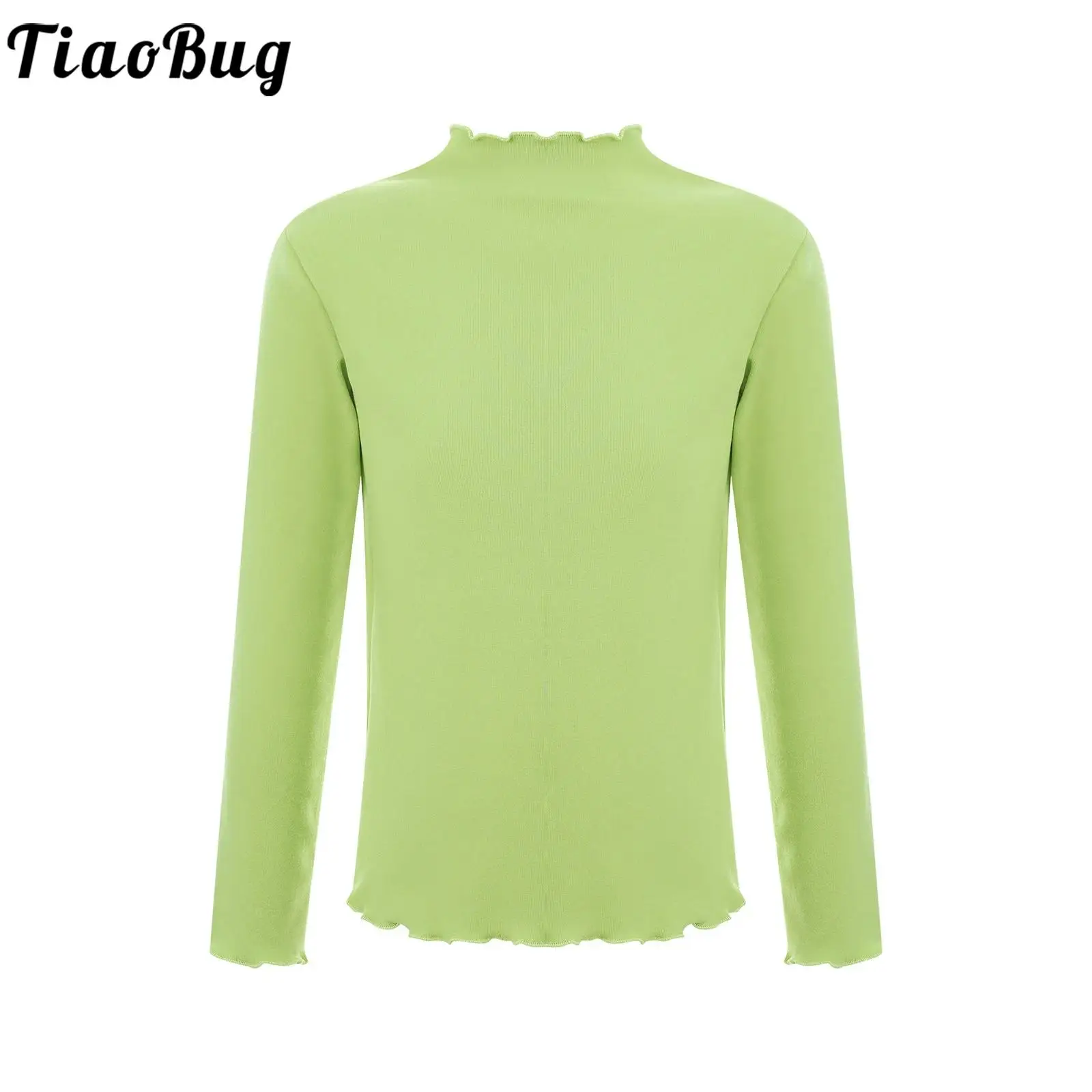 Autumn Kids Girls Solid Color Undershirt Casual Ruffle Trim Thermal Underwear Tops Mock Neck Long Sleeve T-shirt Bottoming Shirt