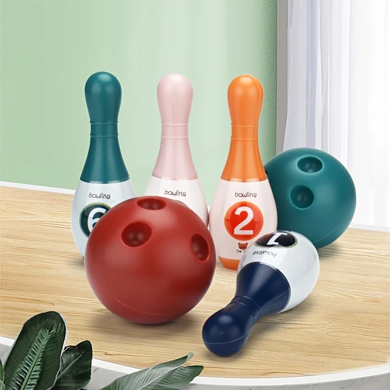 Kids Toy Bowling Set Includes 6 Plastic Pins & 2 Balls, Toddler Indoor Outdoor Games, Educational Birthday Gifts for Boys Girls