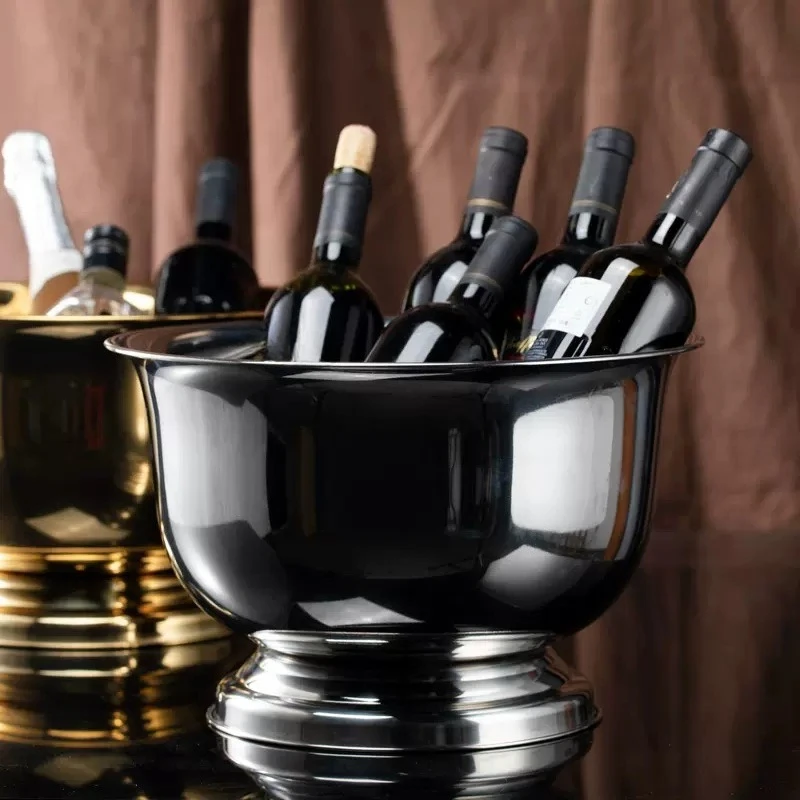 Double stainless steel champagne bucket European new wine bucket Thickened champagne Bar club KTV wine