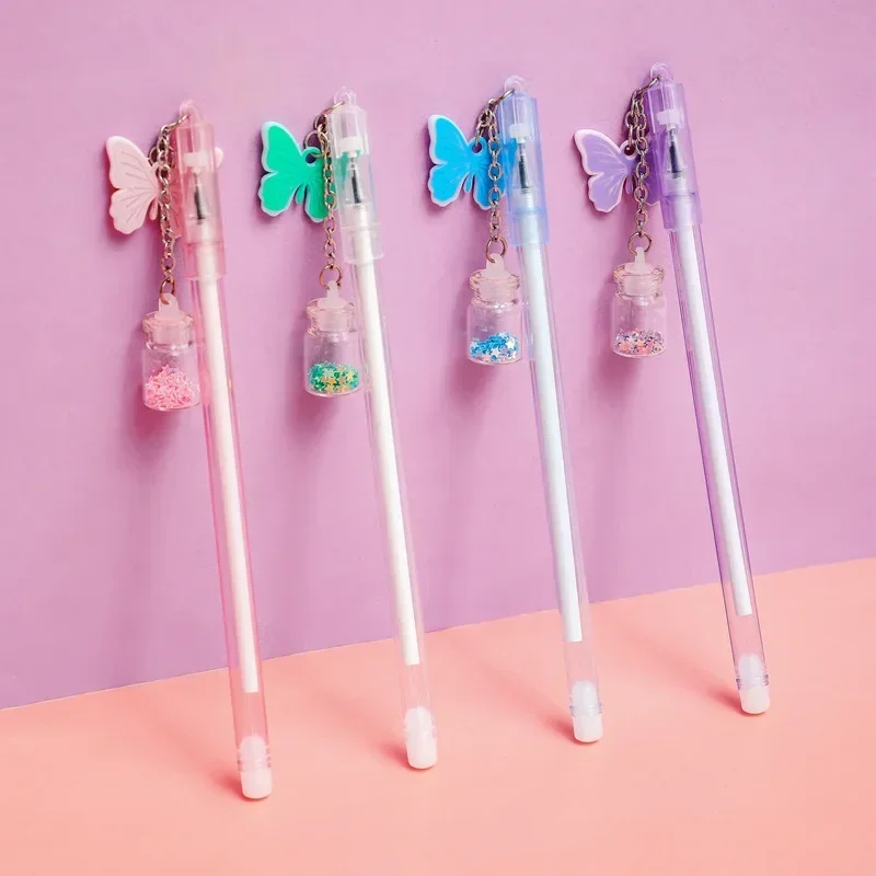 Cute Cartoon Butterfly Pendant Gel Pen 0.5mm Black Ink Kawaii School Supplies Stationery Lovely Daisy Sequin Pens Gift