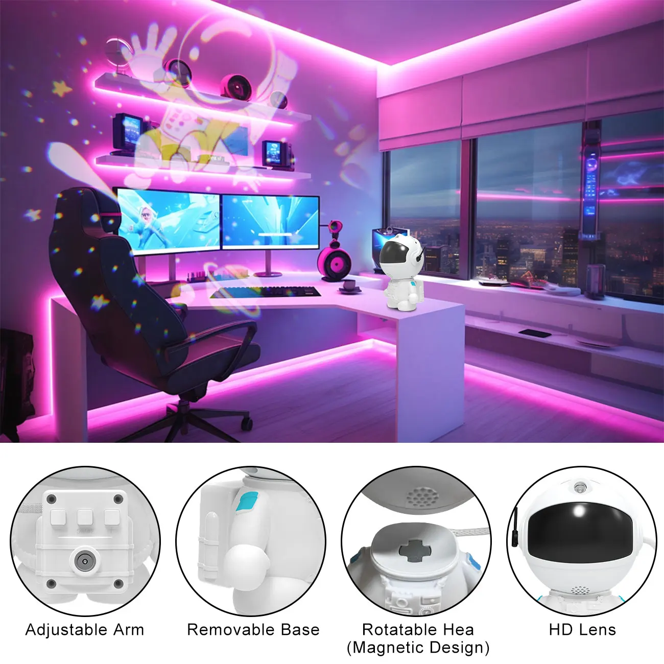 رائد الفضاء غالاكسي العارض ضوء 12 فيلم الديناميكي سديم السماء المرصعة بالنجوم ليلة مصباح للسقف ديكور غرفة نوم هدية عيد ميلاد عيد الميلاد