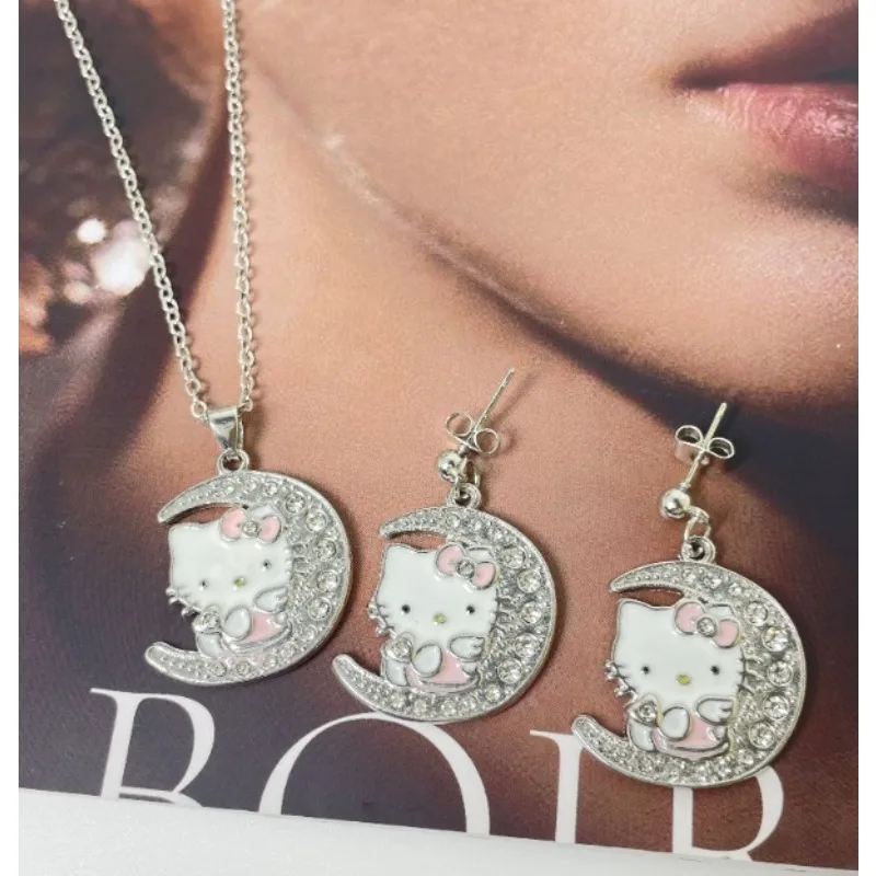 

Sanrio Hello Kitty Necklace Earring Anime Figures Cartoon Alloyed Jewelry Anime Merchandise Decoration Cute Girl Birthday Gifts