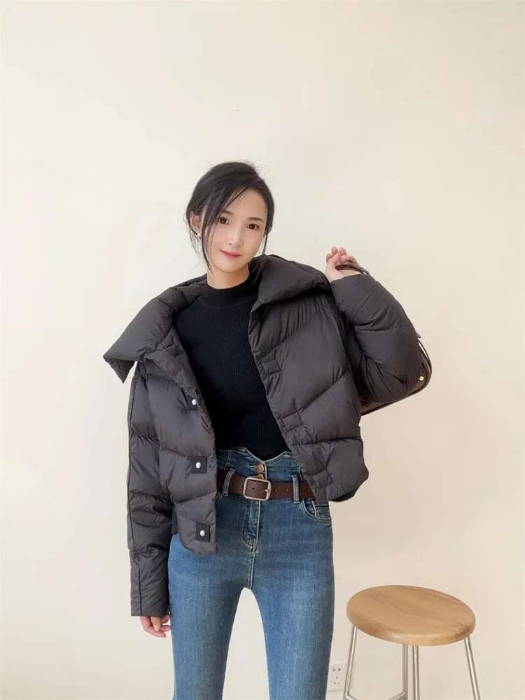 Winter Jackets Woman 2024 High-waisted American Short Lapel Down Jacket Thick Warm Loose Fashion Single-breasted Clothing Female