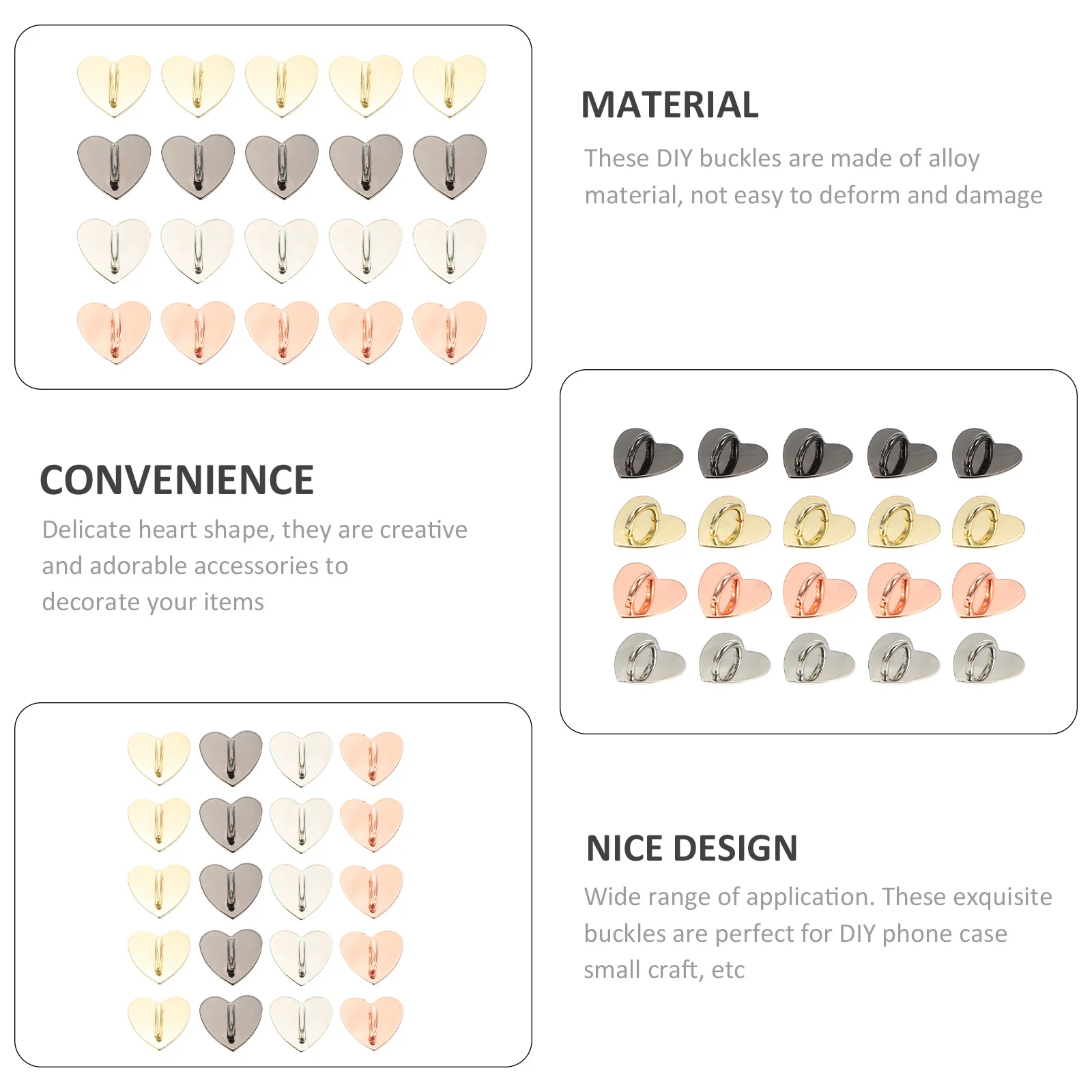 

20pcs Heart Shaped Phone Rope Hooks Alloy Buckles Mobile Case Accessories DIY Decorations Phone Cover Craft Supplies