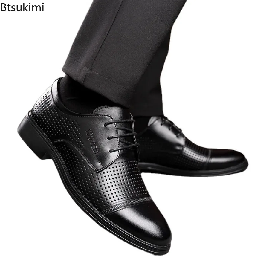 جديد 2025 الرجال الصيف الجلود أحذية الدانتيل الأعمال الرسمية الجلود المنخفضة قطع الأداء أحذية للرجال أحذية مكتب الزفاف الذكور #4