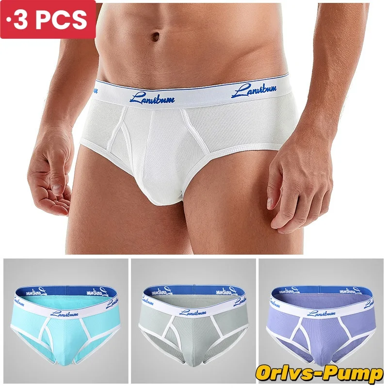3PCS New Men's Underwear Mid Waist Thread Cotton Comfortable Breathable Solid Color Youth Underwear Men's Triangle Pants LA674