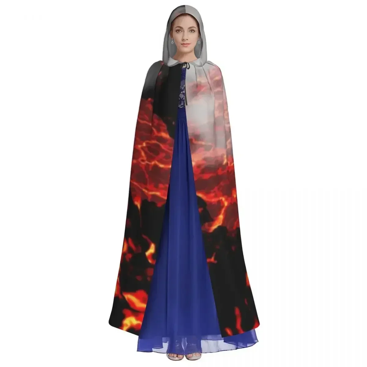 Adult Halloween Volcano Smoke Cloak Cape Hooded Medieval Costume Full Length Dress Coat