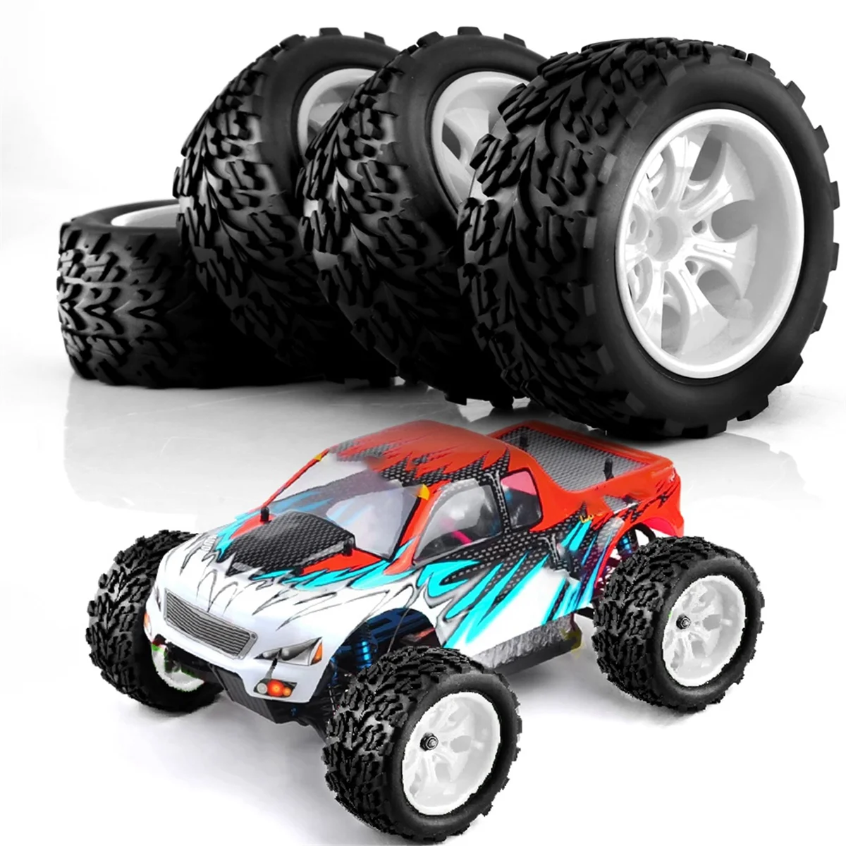 Neumático de Buggy Monster Truck RC, 4 piezas, 118MM, 1/10, inserciones de espuma de rueda, 12mm, hexagonal para Traxxas Arrma Redcat HSP Tamiya, blanco