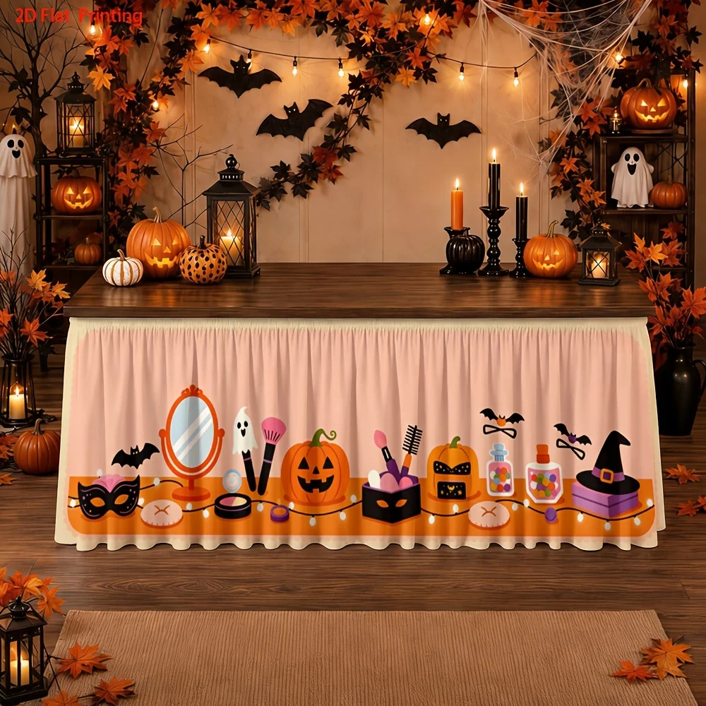 2D flat patterned table skirt - Halloween-themed table skirt print - Festival eerie decoration - Improbable imagination