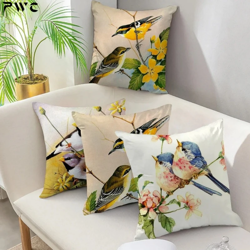 

Beautiful Bird Pillow Cover Flora and Fauna Cushion Cover Printed Throw Pillowcase for Home Sofa Decorative Pillo