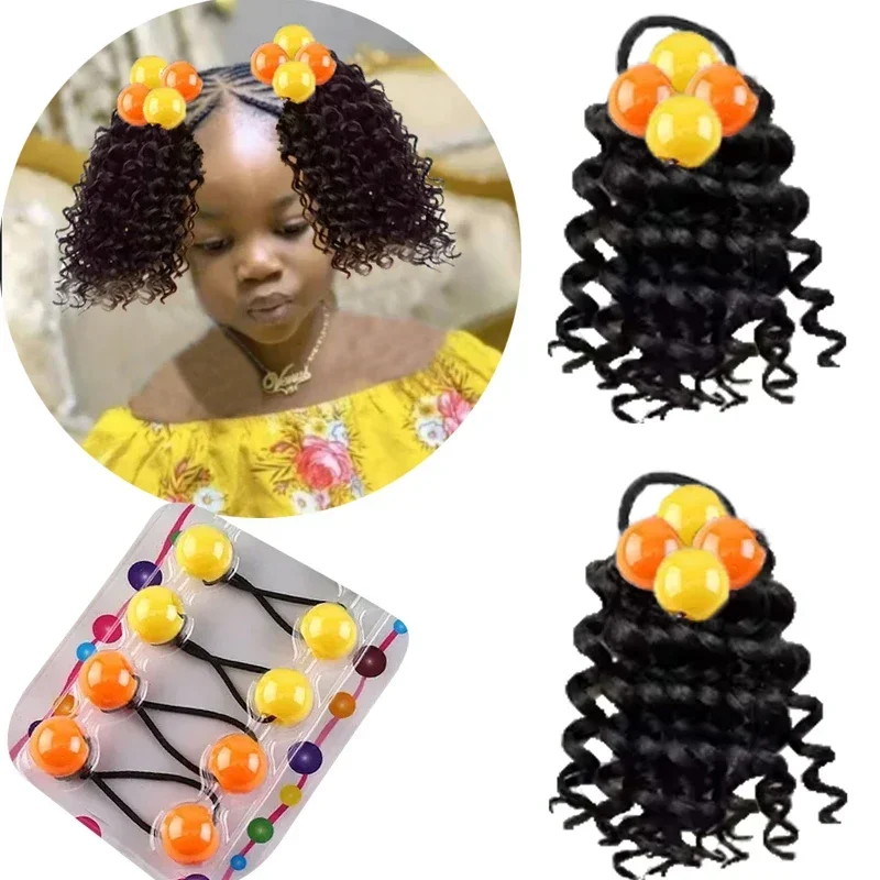 6 Inch 2Packs Curly Water Wave Kids Ponytail Afro Kinky Curly Hair Bun For Kids Natural Black Synthetic Hair  1B