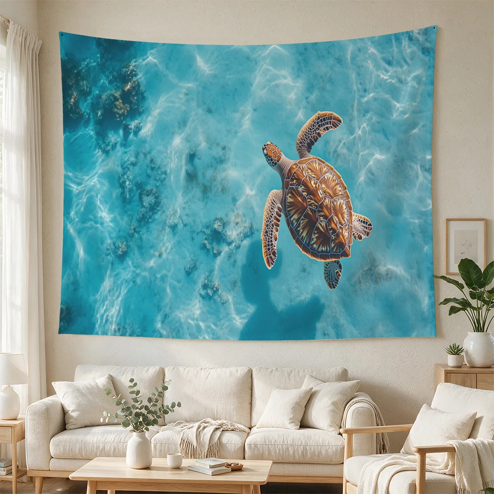 Vibrant Sea Turtle Underwater Life Tropical Ocean Wall Hanging Tapestry Home Decor Art Print