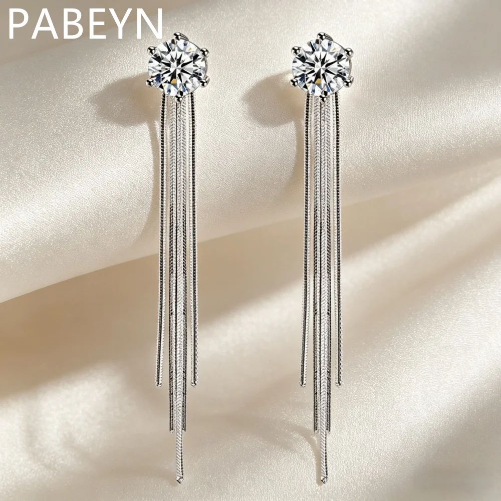 925 Sterling Silver Light Luxury Fashion Temperament Six-claw Zircon Fringed Earrings Birthday Party Anniversary Gift