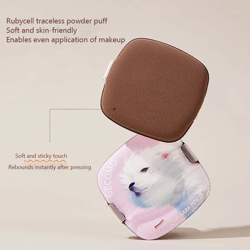 跡が残らないソフトブラシパフセット、超薄型ポータブル、パフミラー内蔵、完璧なベースメイクブラシ