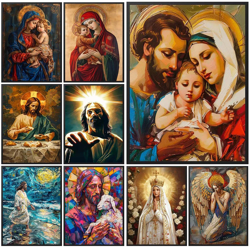 

Jesus Christianity Virgin Mary with Baby Prints Wall Pictures For Living Room Decor Poster Wall Art Canvas Painting Unframed