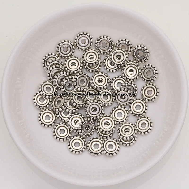 (50Pcs / Lot !) Zinc Alloy Tibetan Silver European Charm Connector Crimp End Beads Size 7.5mm HA5184B