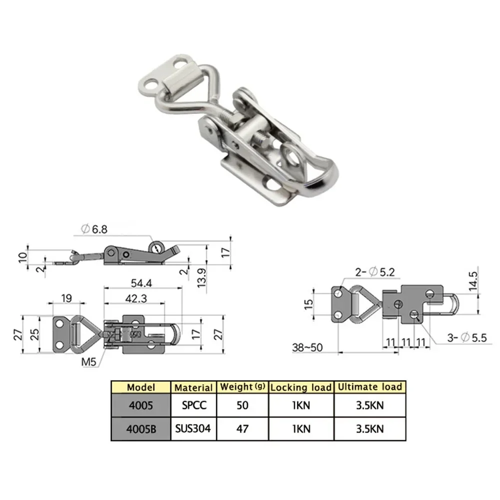 Lever Lock Hasp Stainless Steel Hasp Lock Latch Self-Locking Adjustable 38-50mm Box Latch Catch Toggle Tension Lock Lever Clasp