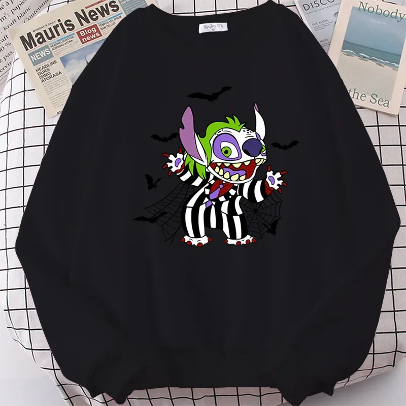 Stitch Halloween Halloween Cartoon Print Pullover with Round Neck Sweater Disney Couple Top