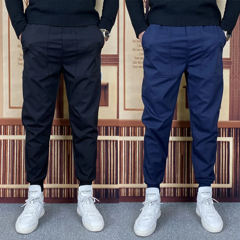 

Мужские повседневные брюки-карго Harlan облегающего кроя для работы, осенне-зимние, новая корейская версия, спортивные брюки с зауженными штанинами, универсальные, с манжетами...