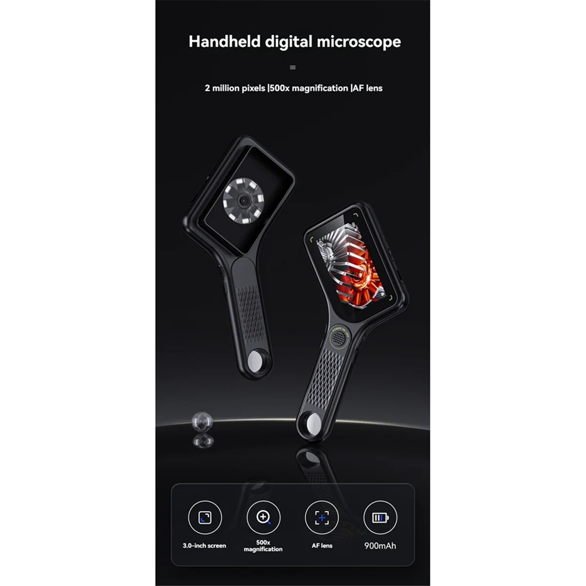 AA98 Portable Pocket Digital Electronic Microscope AF Lens 500X Magnification 3Inch Screen Autofocus Handheld Magnifiers