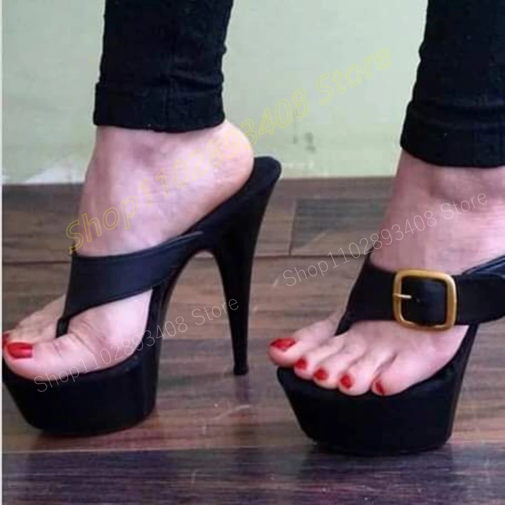 Black Sexy Platform Flip Flops Slippers Buckle Strap Stiletto High Heel Fashion Concise Women Shoes 2024 Summer Para Mujere