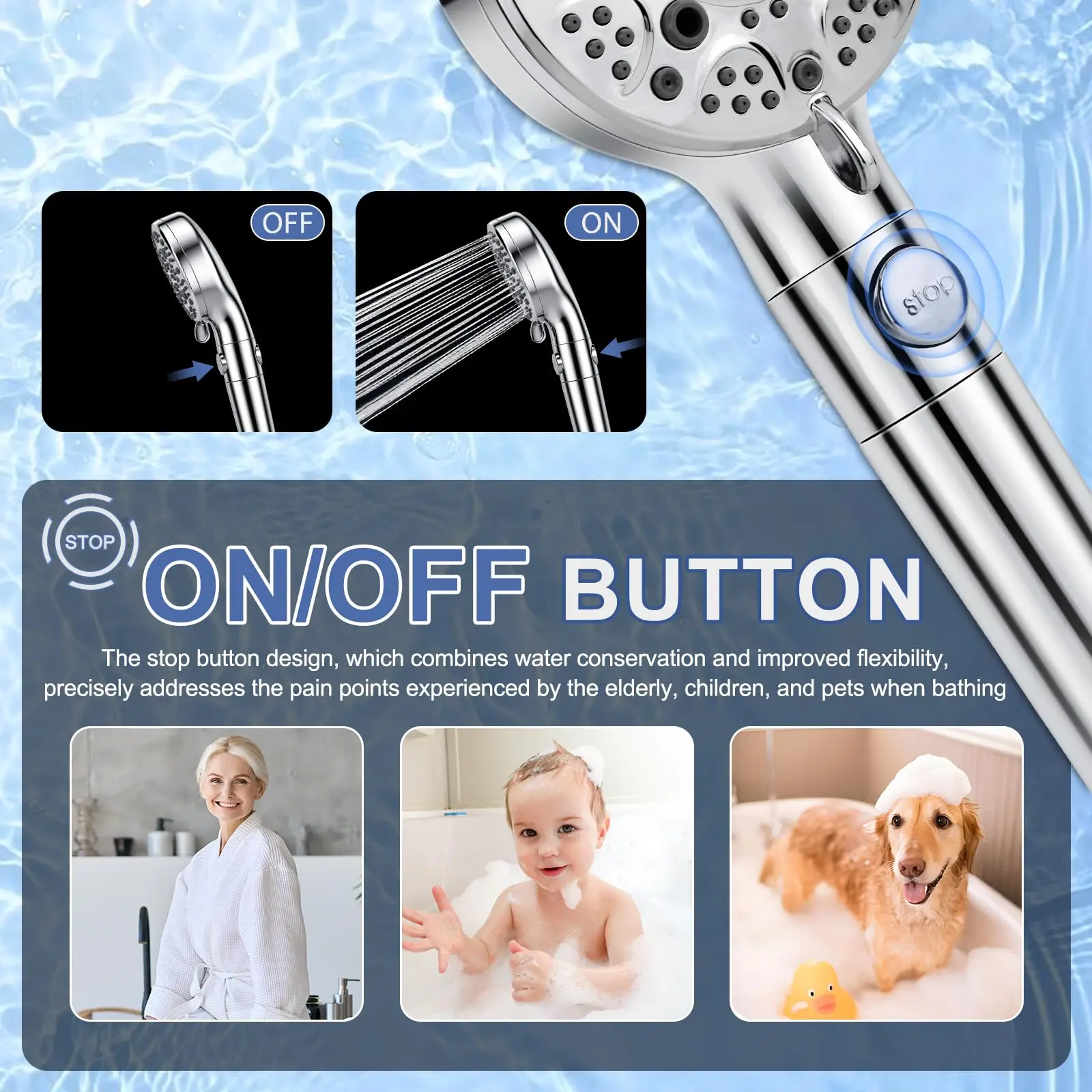 9 Modes Pressure Boost Shower Head Multifunction Adjustable Large Water Nozzle Massage Rain Shower Bathroom Accessory