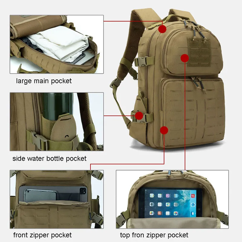 45L Tactical Backpack Camping Outdoor Training Gym Bag Hiking Travel Rucksack Trekking Molle Laser Knapsack For Men Laptop Bag