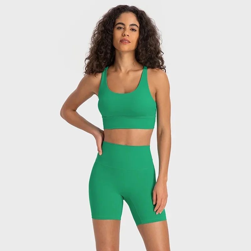 Dupe Summer Sportswear Woman Gym 2 Piece Gym Clothing Push-Up Sports Bra High Waist Shorts Yoga Clothes Sport Outfit for Woman