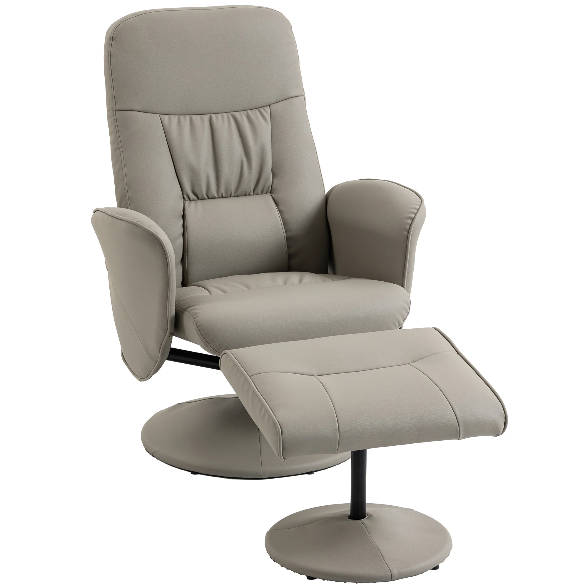 HOMCOM Sillón Relax Reclinable con Reposapiés, Sillón Relax de Cuero Sintético con Respaldo Alto, Giratorio 360°, Reposabrazos, para Salón, Dormitorio, Beige Gris