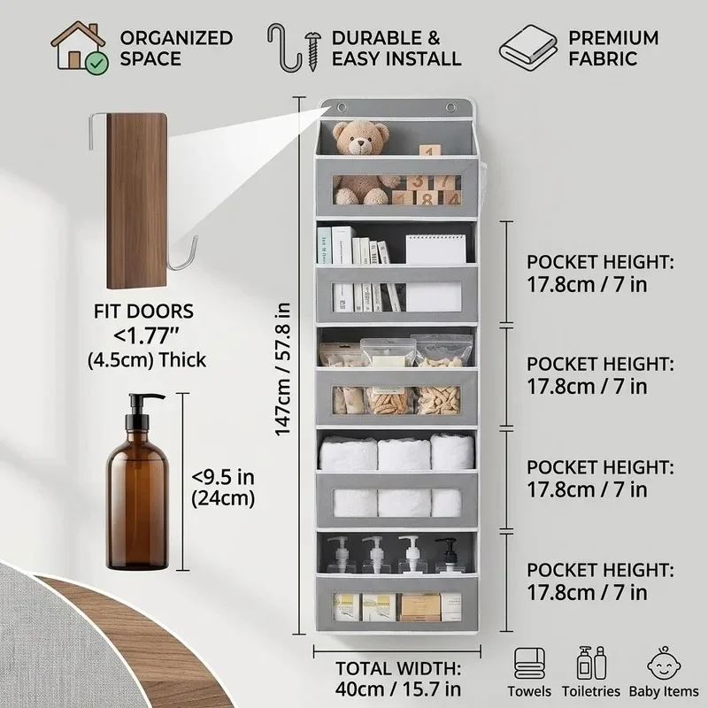 Christmas Stocking Stuffers Gift Upgraded 5-Shelf Over-Door Hanging Storage Organizer Anti-Tilt 5 Large Pockets Bag Bedroom