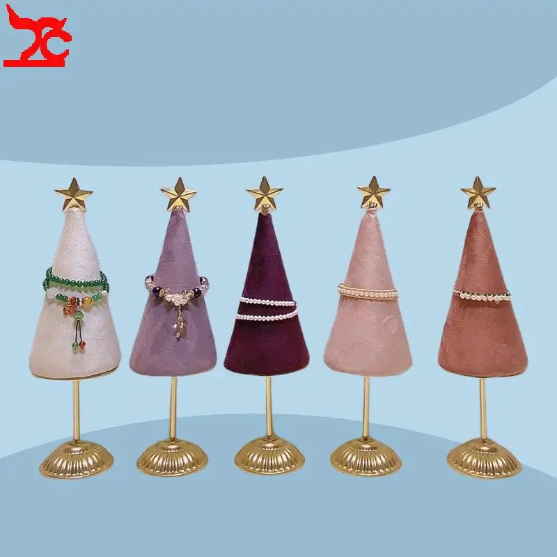 Colorful Christmas Tree Shaped Jewelry Display Prop Top with Stars Bracelet Storage Holder for Exhibitor Counter Window Showcase