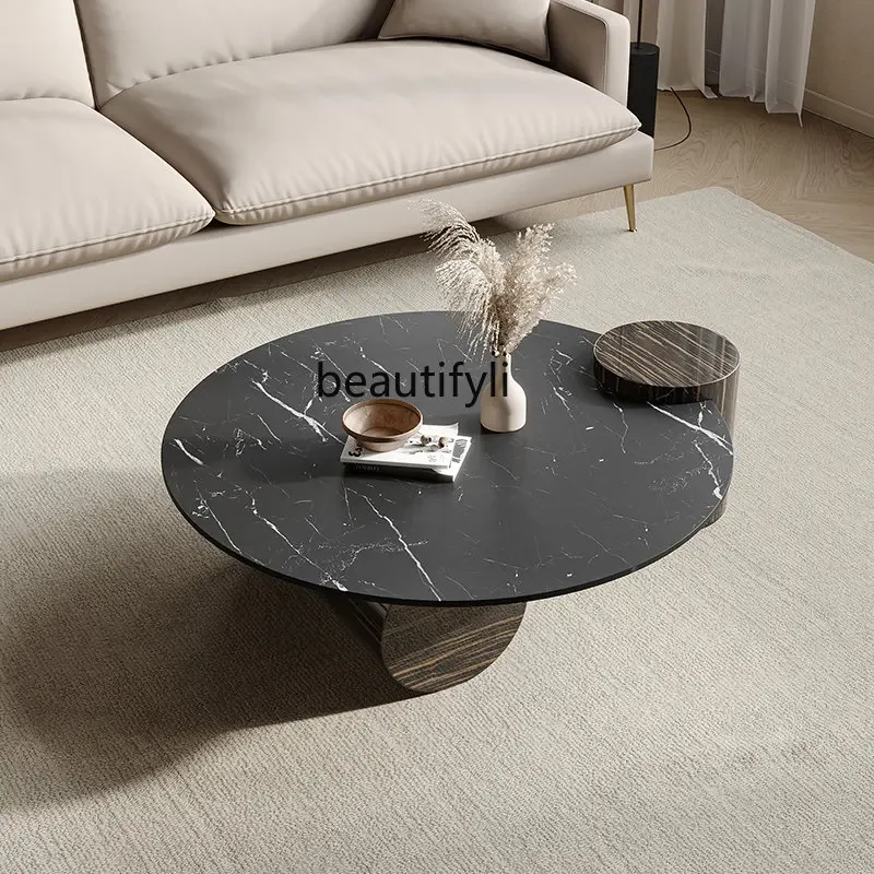 

French Retro Stone Plate Coffee Table Living Room Home Size round Coffee Table Combination Creative Coffee Table