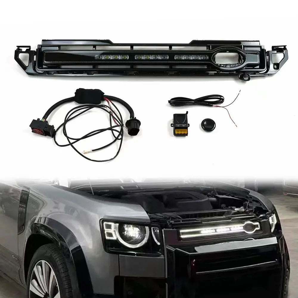 

for Land Rover Defender 2020-2023 Car Styling Ventilation front bumper Grille mesh with led dynamic lights