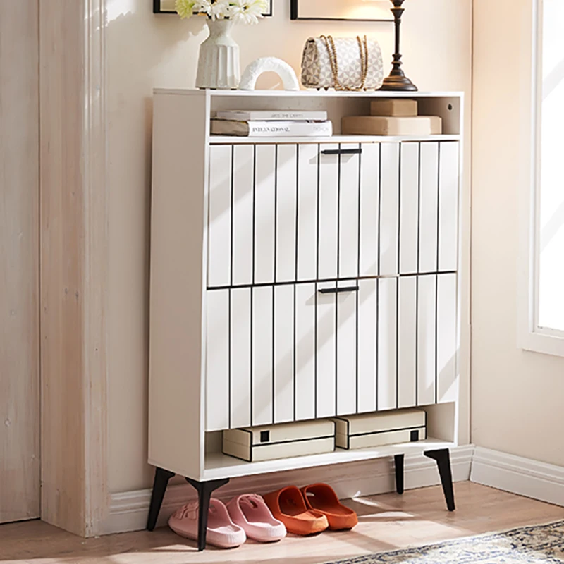 

xx-Modern Wabi-Sabi Entryway Shoe Organizer White Painted Wood Shoe Storage Cabinet for Home Furniture for Living Room Hallway*