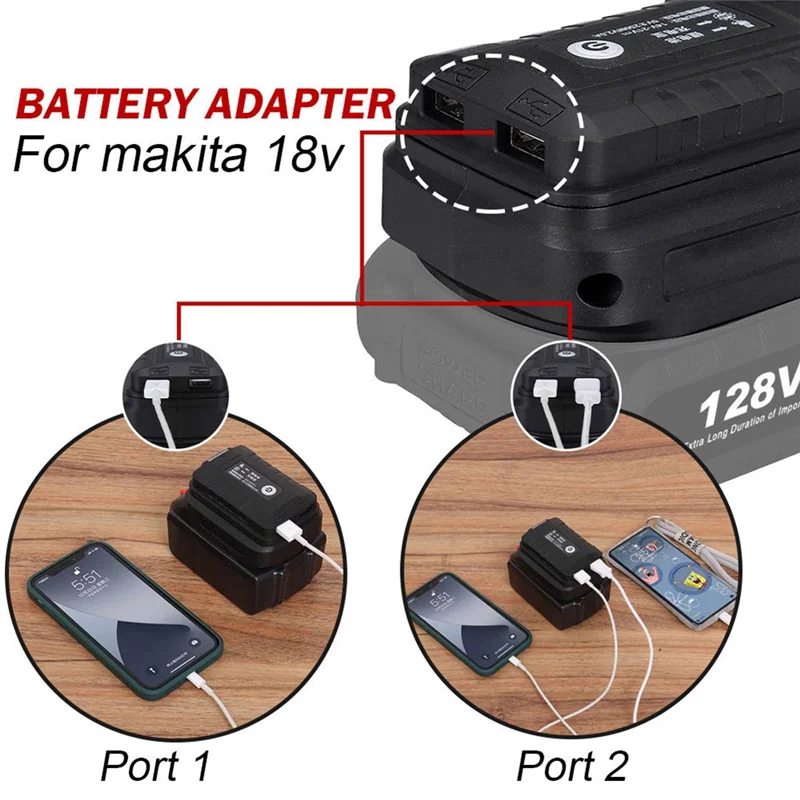 

1 PCS Battery Adapter Plastic With LED Light For Mk 18V Li- Battery Dual USB Output Ports Converter Power Bank Phone Charger-