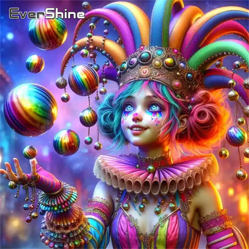Evershine 5D DIY Diamond Painting Girl Portrait Picture Rhinestones Embroidery Clown Diamond Mosaic Cartoon Holiday Gifts