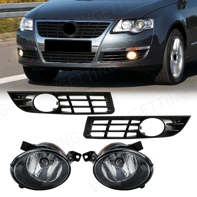 

2pcs foglamp grill For VW Volkswagen Passat B6 2006 2007 2008 2009 2010 2011 Front Bumper Halogen Fog Lamp Assembly 3C0853666A