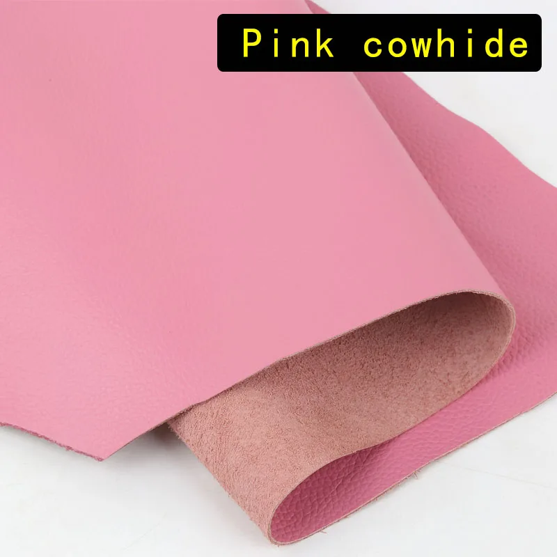 Pink 1.5mm first-layer cowhide leather with lychee pattern, suitable for sofa bedside and car seat