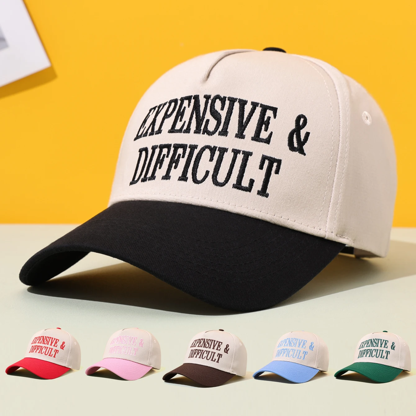 High quality color blocked hardtop baseball cap, vintage letter trucker's cap, casual all season sun shading duckbill cap